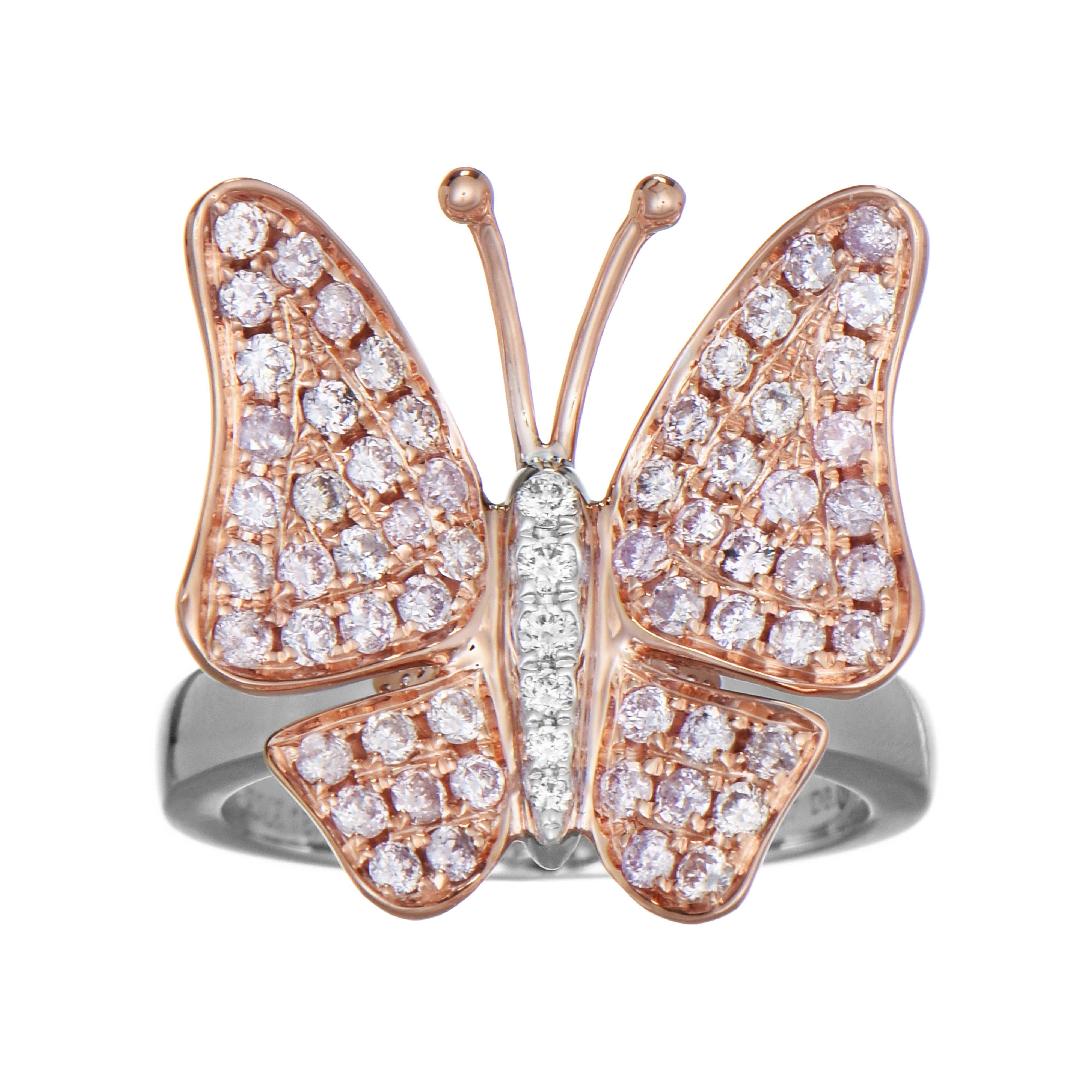 Anillo Mariposa 0,94 Quilates Diamante Rosa y Blanco Oro Blanco y Rosa Corte redondo en venta