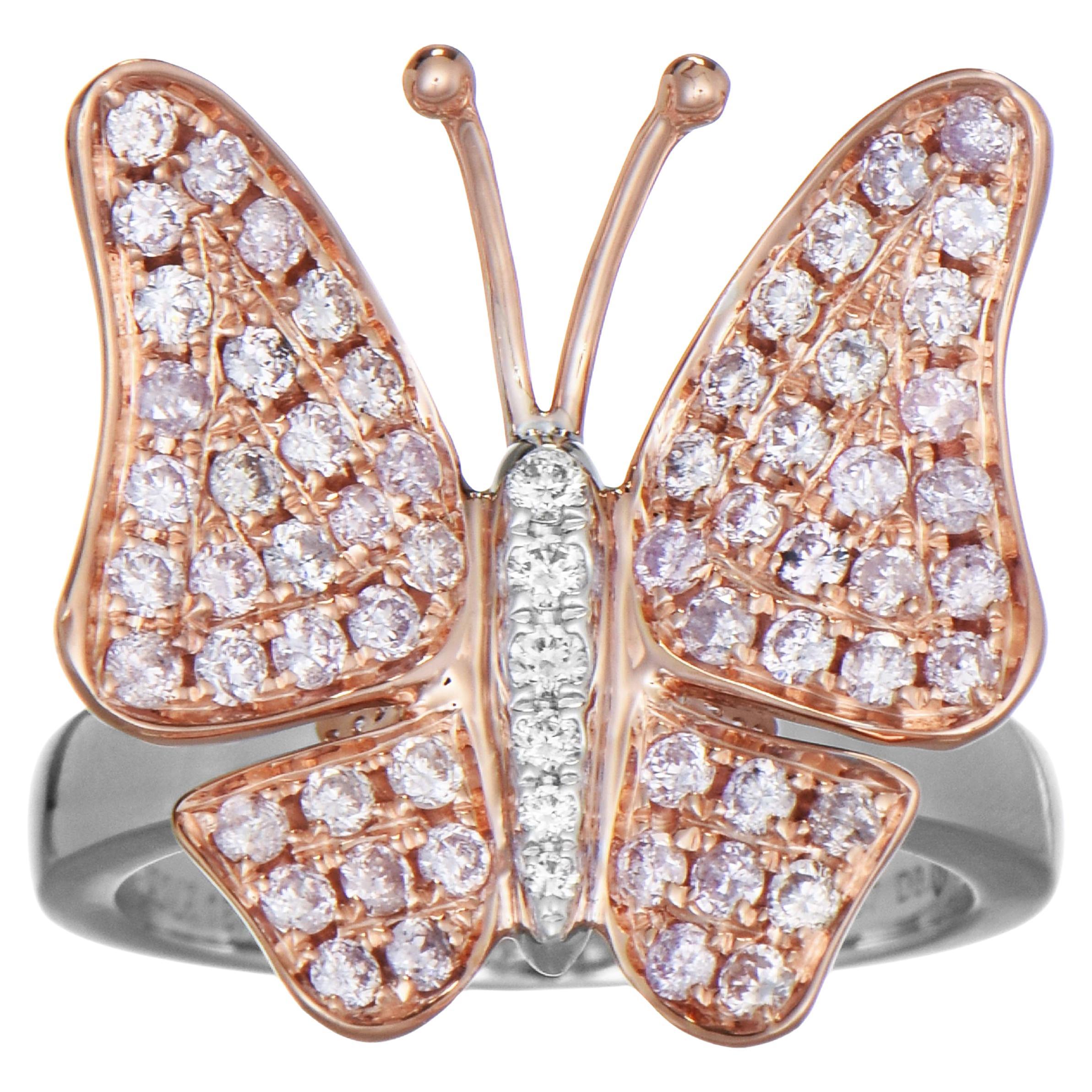 Anillo Mariposa 0,94 Quilates Diamante Rosa y Blanco Oro Blanco y Rosa en venta
