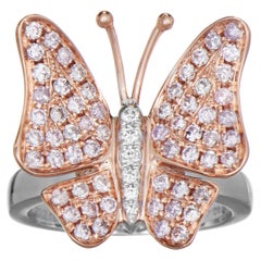Bague papillon en or blanc et rose avec diamants roses et blancs de 0,94 carat