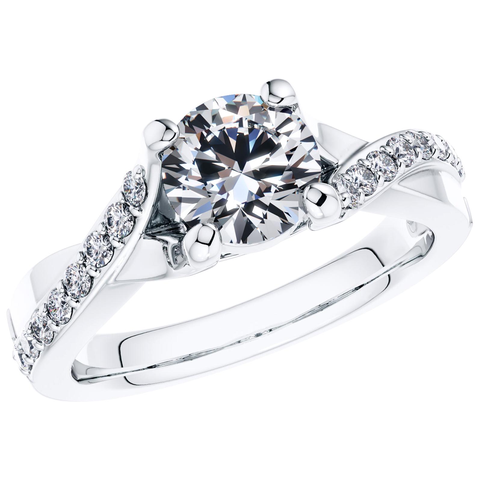 0.94 Carat Platinum Engagement Round Diamond Bespoke Fancy Vine 4 Prong Ring For Sale