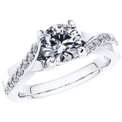 0.94 Carat Platinum Engagement Round Diamond Bespoke Fancy Vine 4 Prong Ring