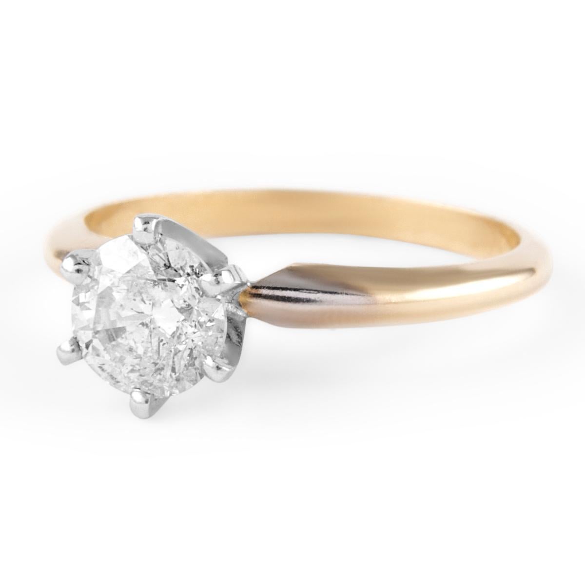 0,94 Karat Runder Brillant Diamantring 14 Karat zweifarbig (Zeitgenössisch) im Angebot