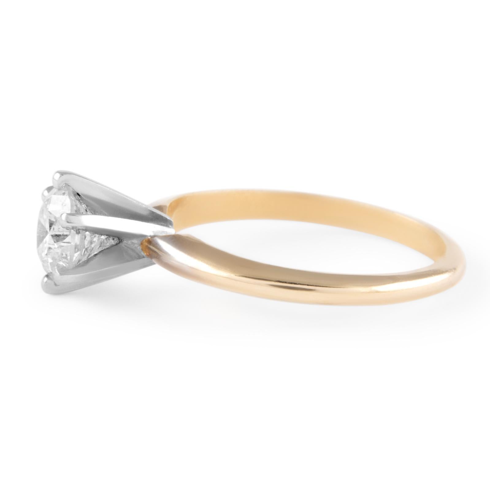 0,94 Karat Runder Brillant Diamantring 14 Karat zweifarbig (Rundschliff) im Angebot