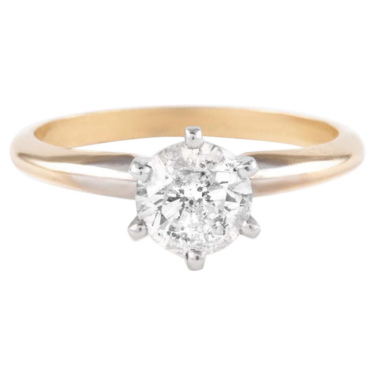 Anello con diamante solitario tondo e brillante da 0,94 carati 14 carati bicolore