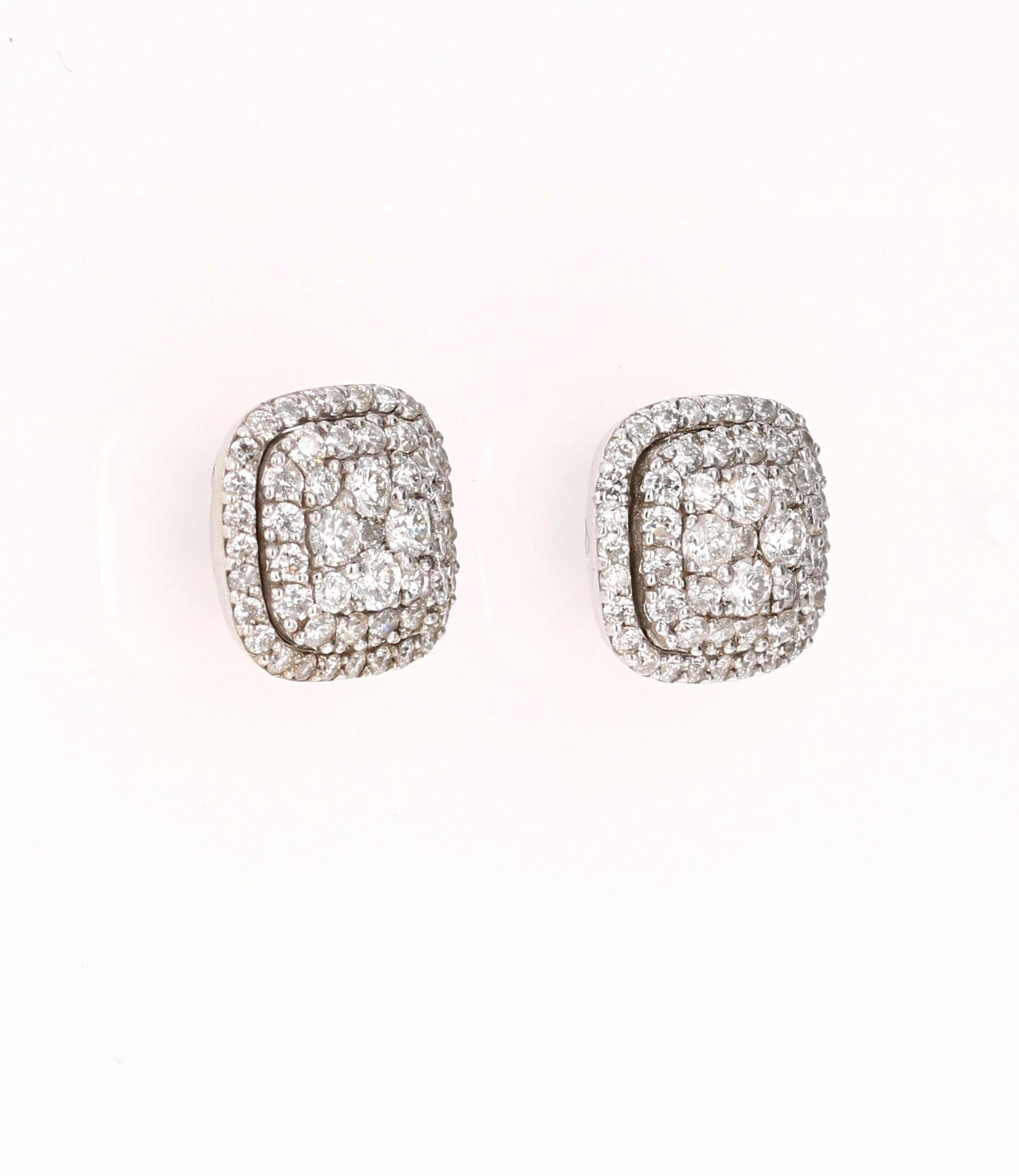 
0.94 Carat Round Diamond 14K White Gold Cluster Stud Earrings!

This beautifully designed pair of cluster diamond stud earrings have 106 Round Cut Diamonds that weigh 0.94 Carats. The Clarity is SI1 and Color is F. 

The backing of the earring is a