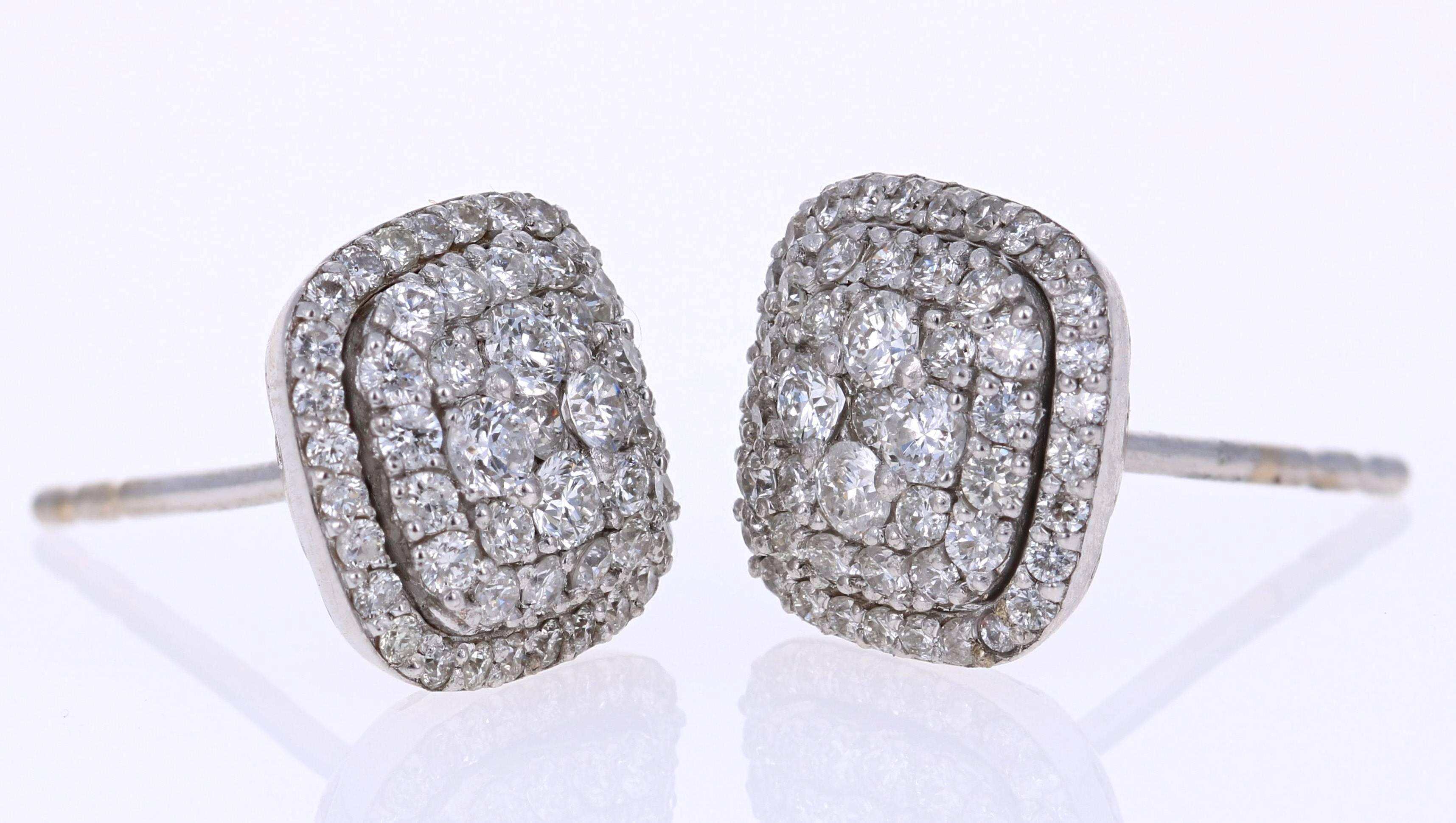 
0.94 Carat Round Diamond 14K White Gold Cluster Stud Earrings

This beautifully designed cluster diamond stud earrings has 106 Round Cut Diamonds that weigh 0.94 carats.

The backing of the earring is a standard push back. The Earrings are made in