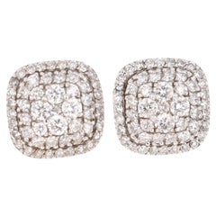 0.94 Carat Round Diamond 14 Karat White Gold Cluster Stud Earrings