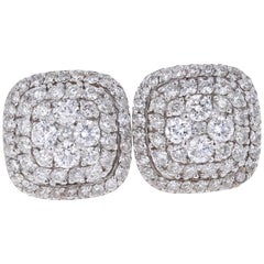 0.94 Carat Round Diamond 14 Karat White Gold Cluster Stud Earrings