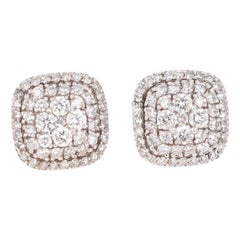 0.94 Carat Round Diamond 14 Karat White Gold Cluster Stud Earrings