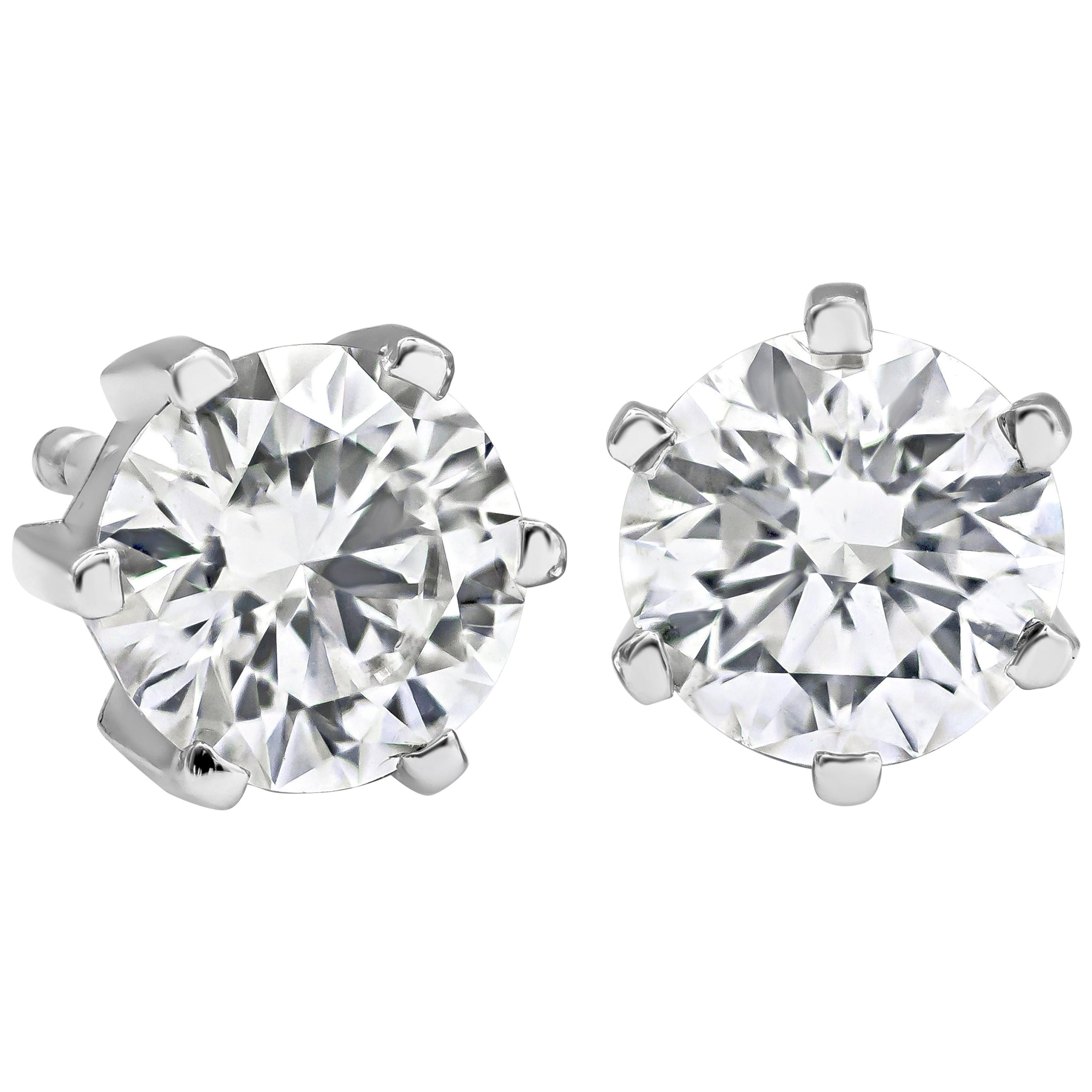 Roman Malakov, 0.94 Carat Round Diamond 6 Prong Stud Earrings