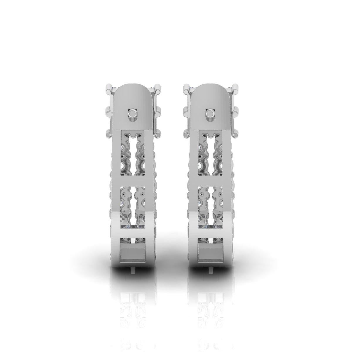 Pendientes de diamantes talla brillante redonda cuadrada SI/H de 0,94 quilates y oro blanco de 18 quilates Moderno en venta