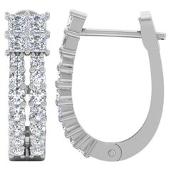 0.94 Carat SI/H Square Round Brilliant Cut Diamond Earrings 18 Karat White Gold