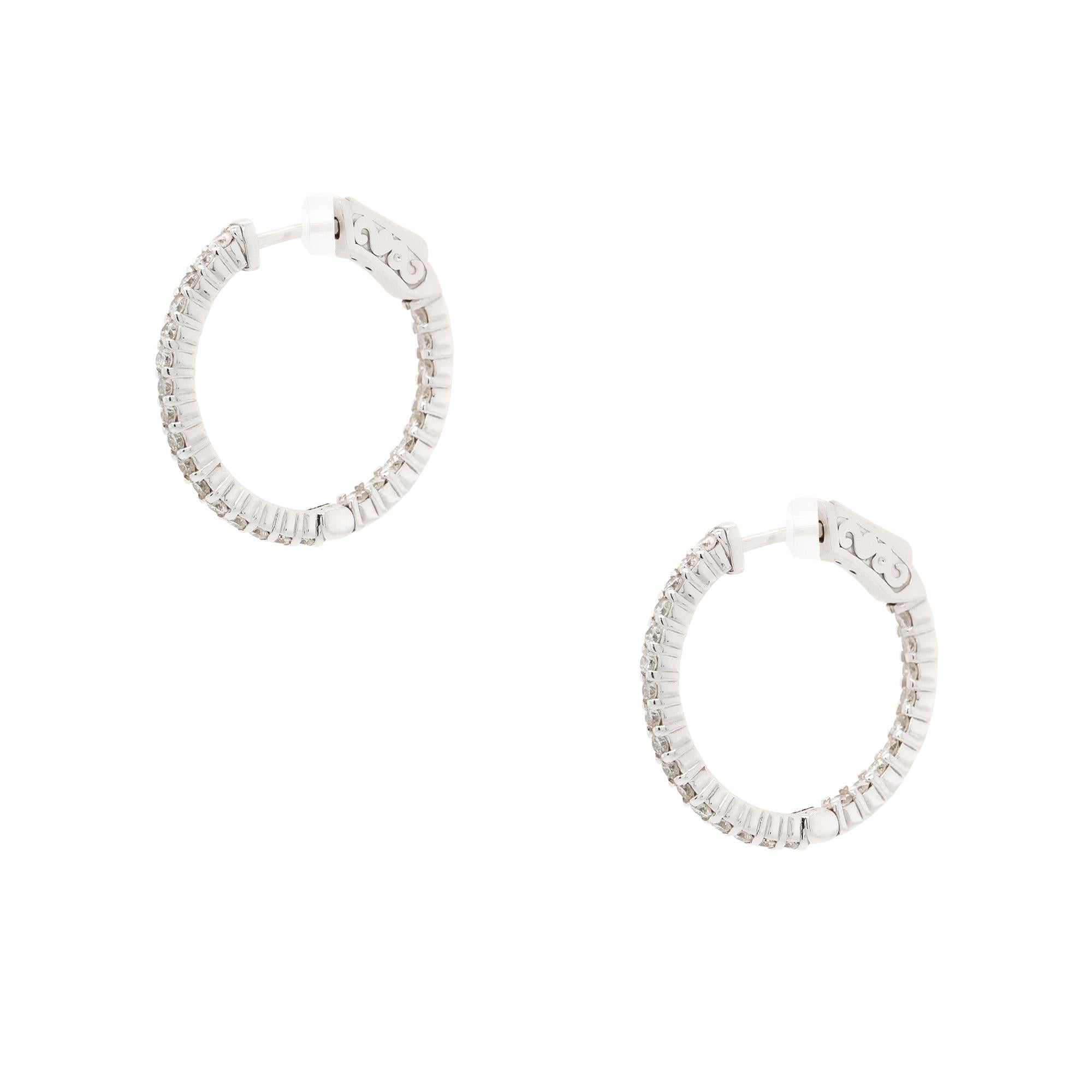 0.94 Carat Small Diamond Inside Out Hoop Earrings 14 Karat in Stock In Excellent Condition For Sale In Boca Raton, FL