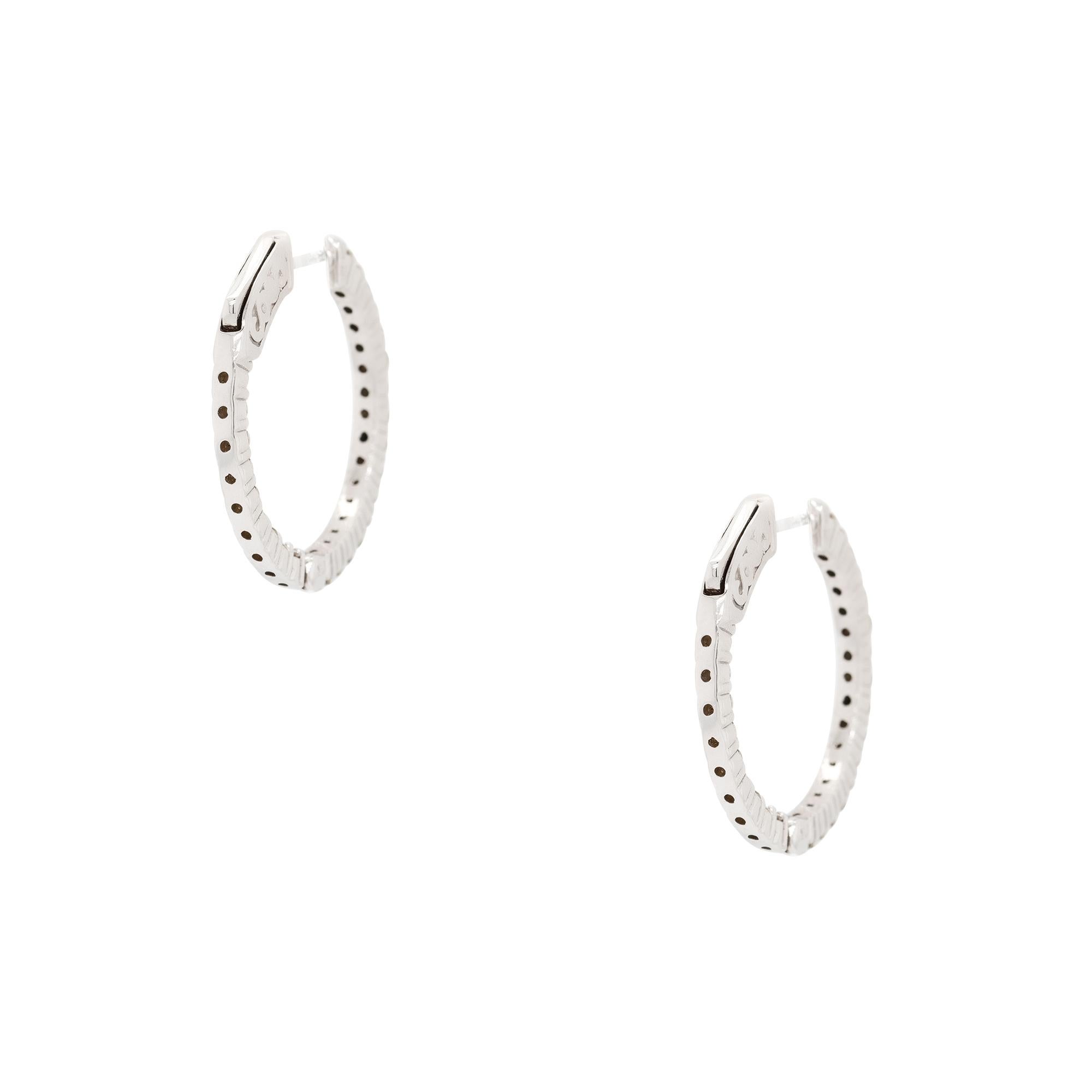 Women's or Men's 0.94 Carat Small Diamond Inside Out Hoop Earrings 14 Karat in Stock For Sale