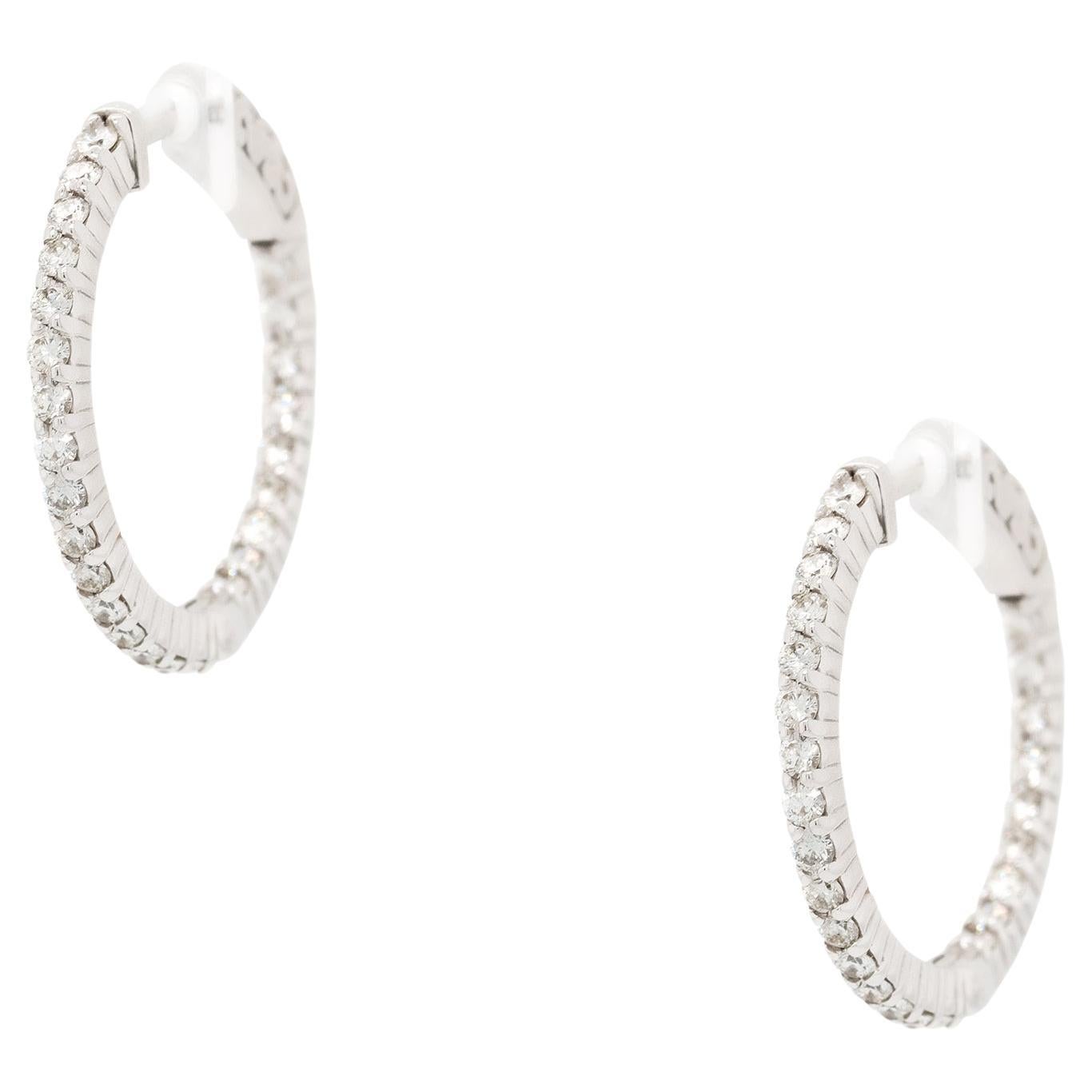 0.94 Carat Small Diamond Inside Out Hoop Earrings 14 Karat in Stock For Sale