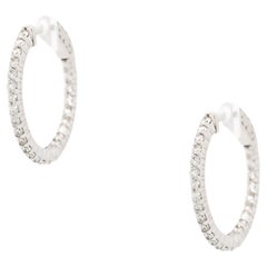 0.94 Carat Small Diamond Inside Out Hoop Earrings 14 Karat in Stock