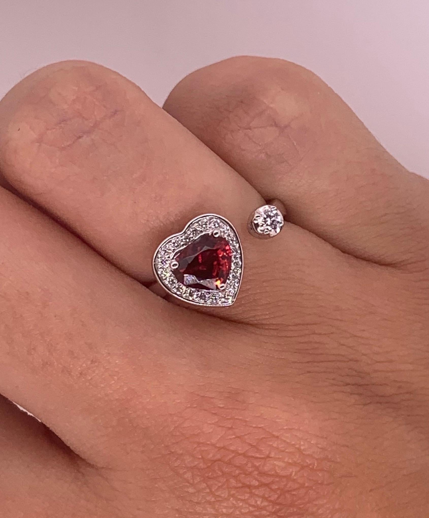Contemporary 0.94 Carat Spinel and Diamond Heart Ring