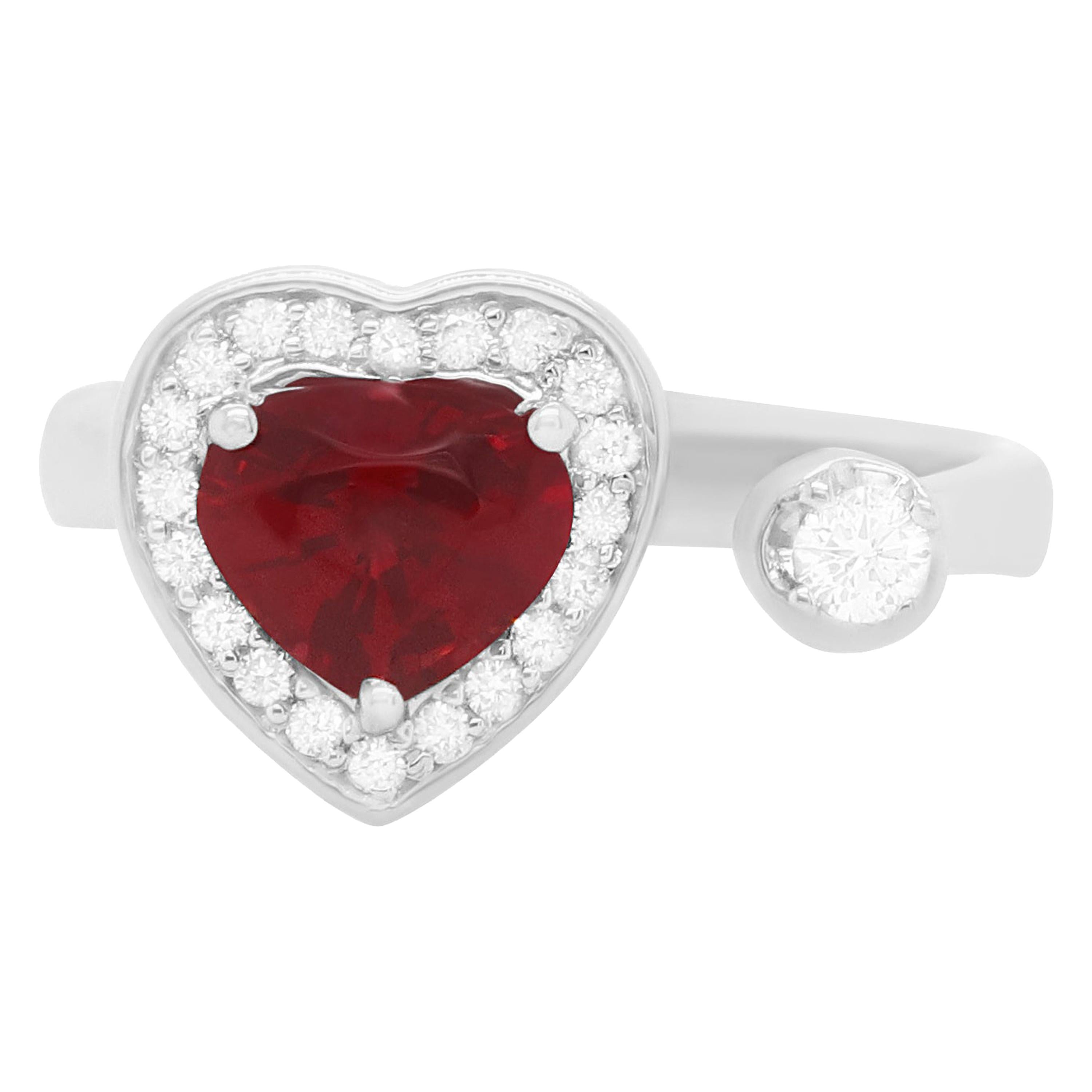 0.94 Carat Spinel and Diamond Heart Ring