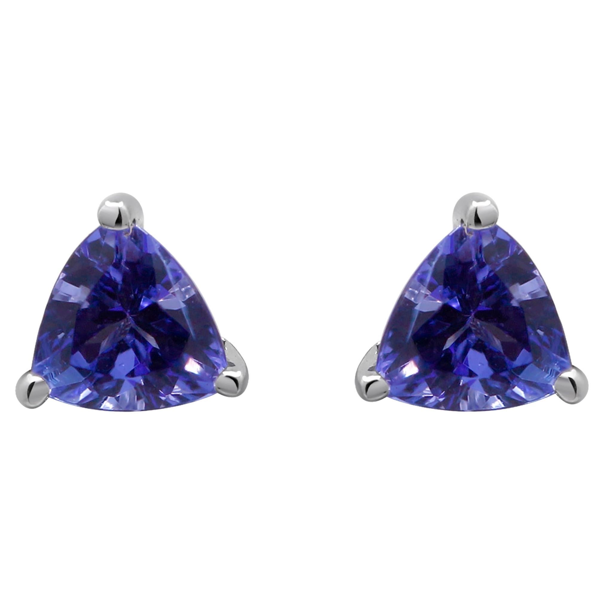 0,94 Karat Trillion-Schliff Tansanit 925 Sterlingsilber Ohrstecker