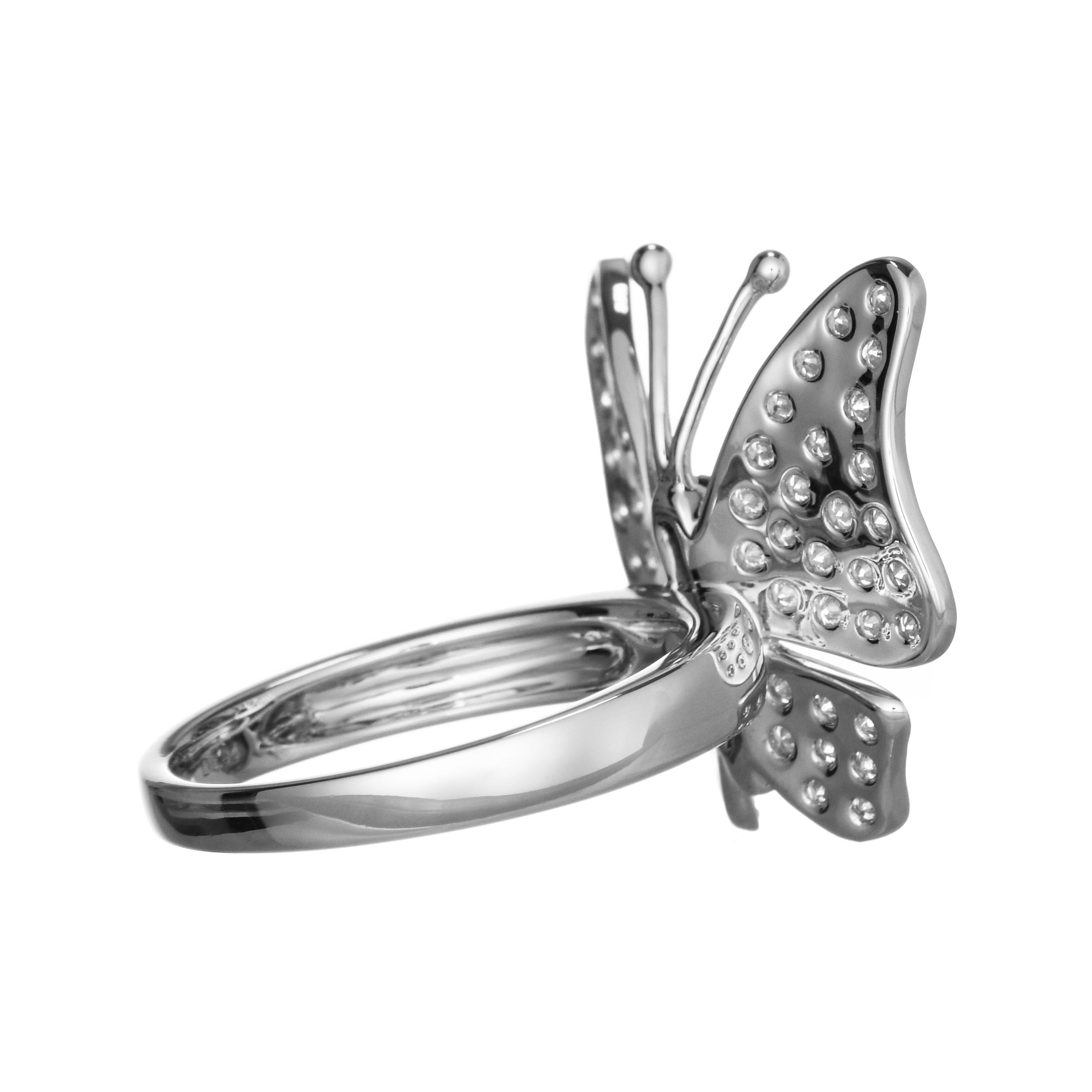 0.94 Carat White Diamond White Gold Butterfly Ring In New Condition For Sale In New York, NY