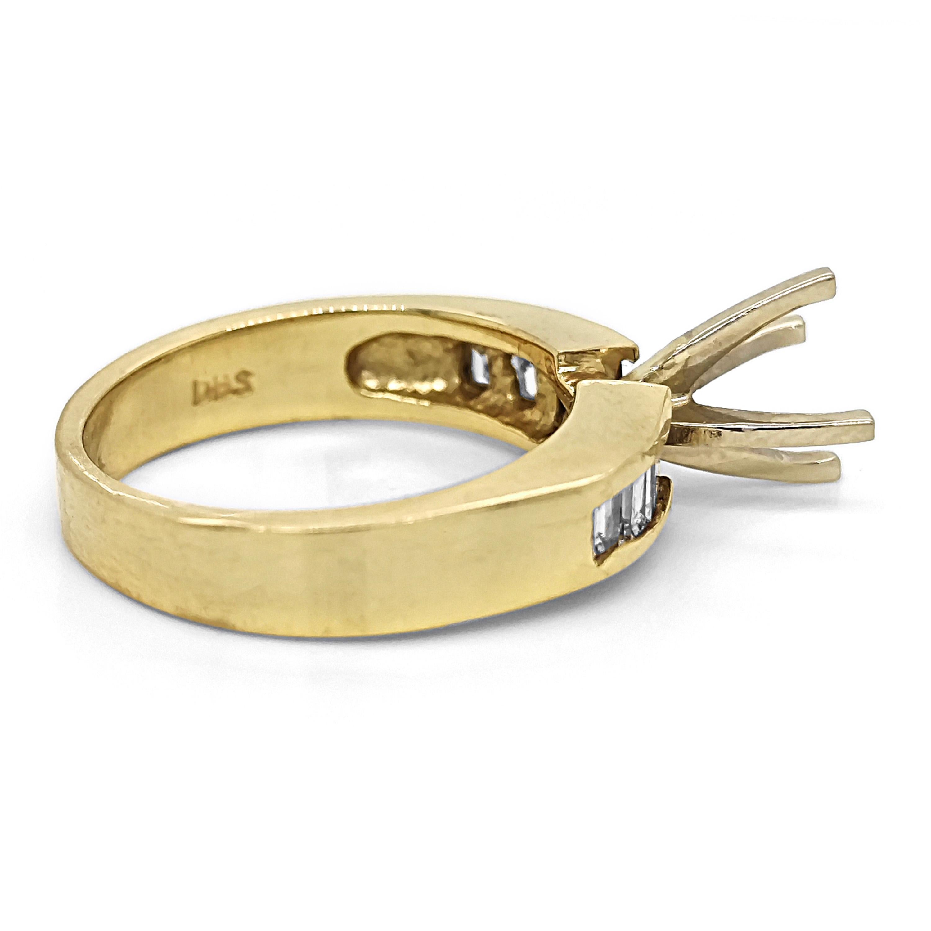 Tapered Baguette 0.94 Carat White Diamond Yellow Gold Ring For Sale