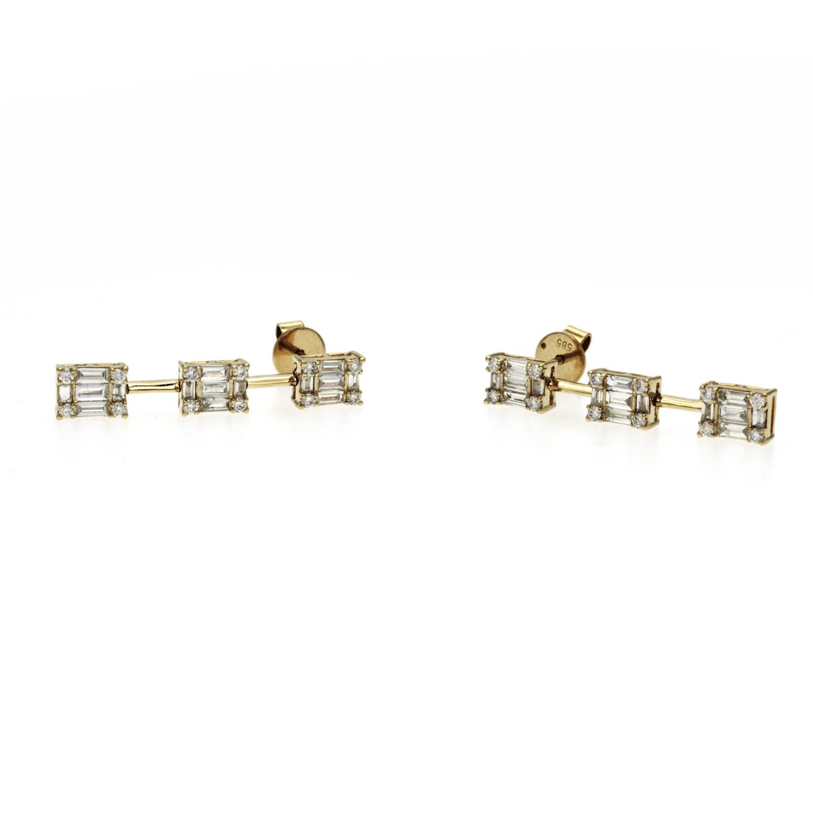 Pendants d'oreilles en or jaune 14 carats avec diamants de 0,94 carat Unisexe en vente