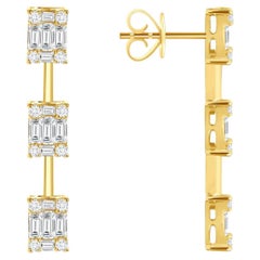 Pendants d'oreilles en or jaune 14 carats avec diamants de 0,94 carat