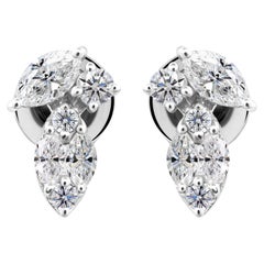 0.94 Ct Natural Diamond Pear & Marquise Bow Stud Earrings 14k White Gold