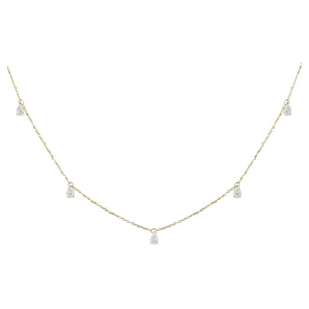 0.94 Cts Diamond Pear Charm Necklace in 18K Yellow Gold