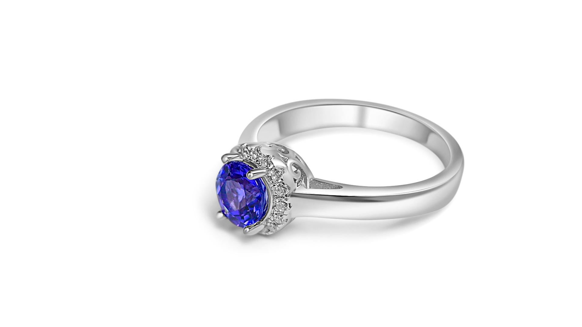 Art Deco 0.89 Ctw Tanzanite Ring Sterling Silver Round Cut Tanzanite Engagement Ring  For Sale