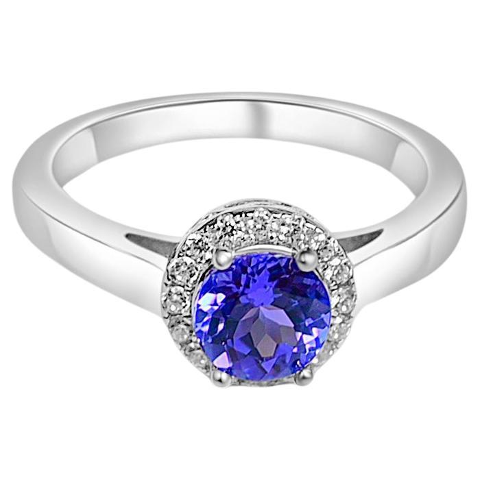 0.89 Ctw Tanzanite Ring Sterling Silver Round Cut Tanzanite Engagement Ring  For Sale