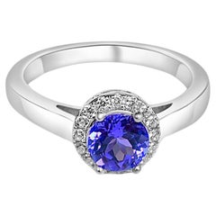 Used 0.89 Ctw Tanzanite Ring Sterling Silver Round Cut Tanzanite Engagement Ring 