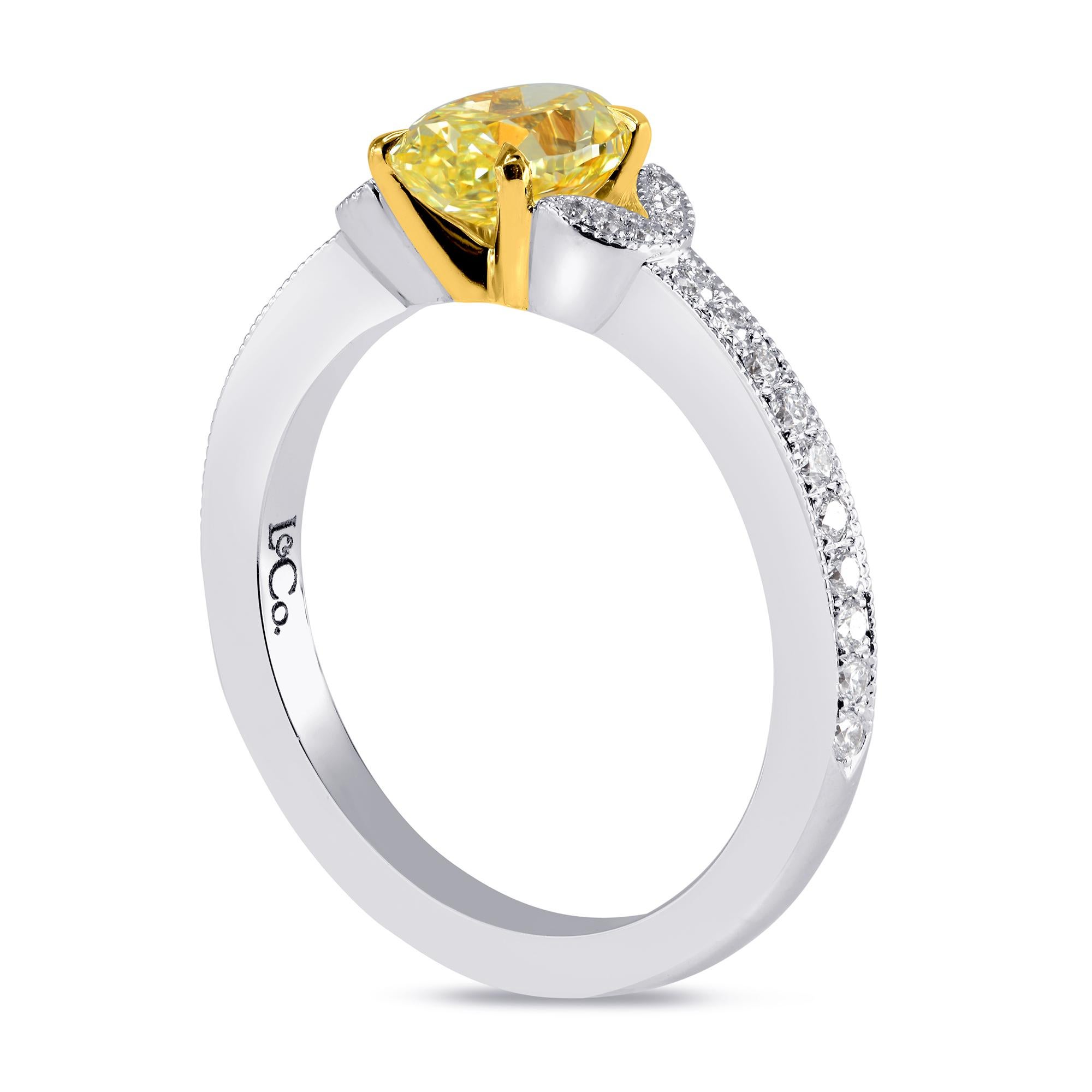 0,94 GIA-zertifizierter, runder, gelber Fancy-Diamantring mit Pave-Stein (Rundschliff) im Angebot