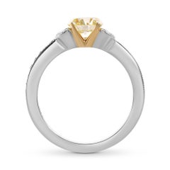 0.94 GIA Certified Fancy Yellow Round and Pave Side-stone Diamond Ring