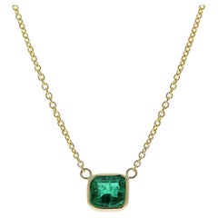 0.94Carat Asscher Emerald Green Fashion Necklaces In 14k Yellow Gold