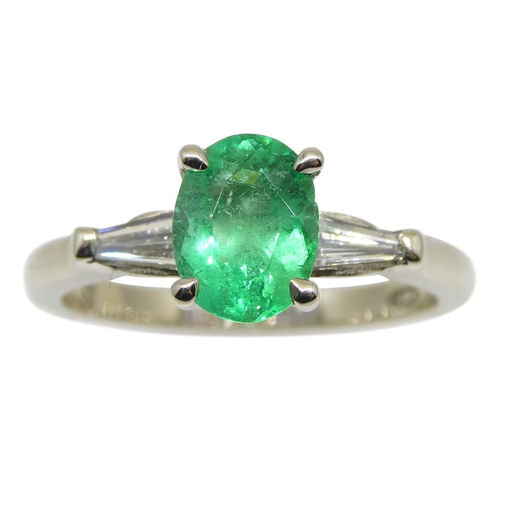 Contemporary 0.94ct Colombian Emerald & 0.18ct Diamond Ring in 18k White Gold with Certificat For Sale