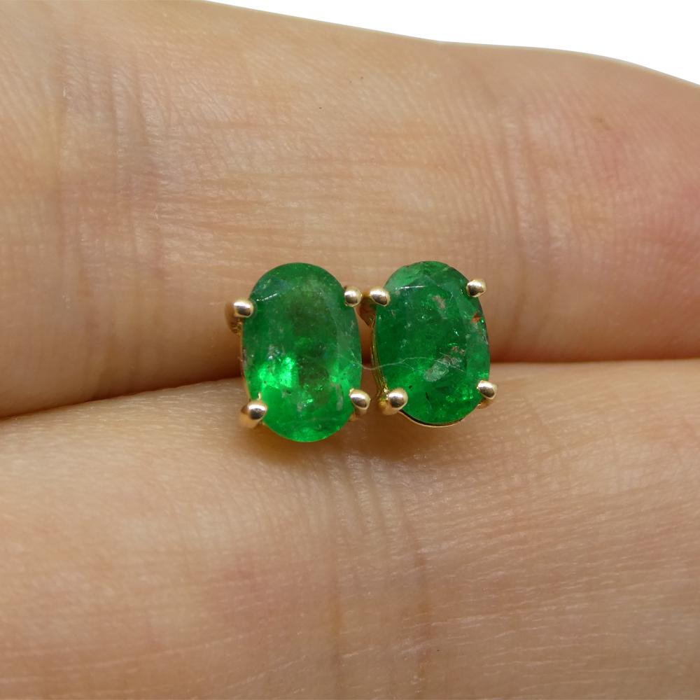 Description:

Stone Type: Emerald
Number of Stones: 2
Weight: 0.88 carats total weight
Measurements: 6.74 x 4.48 mm / 6.16 x 4.42 mm
Shape: Oval
Cutting Style: Crown: Brilliant Cut
Cutting Style: Pavilion: Modified Brilliant Cut
Transparency: