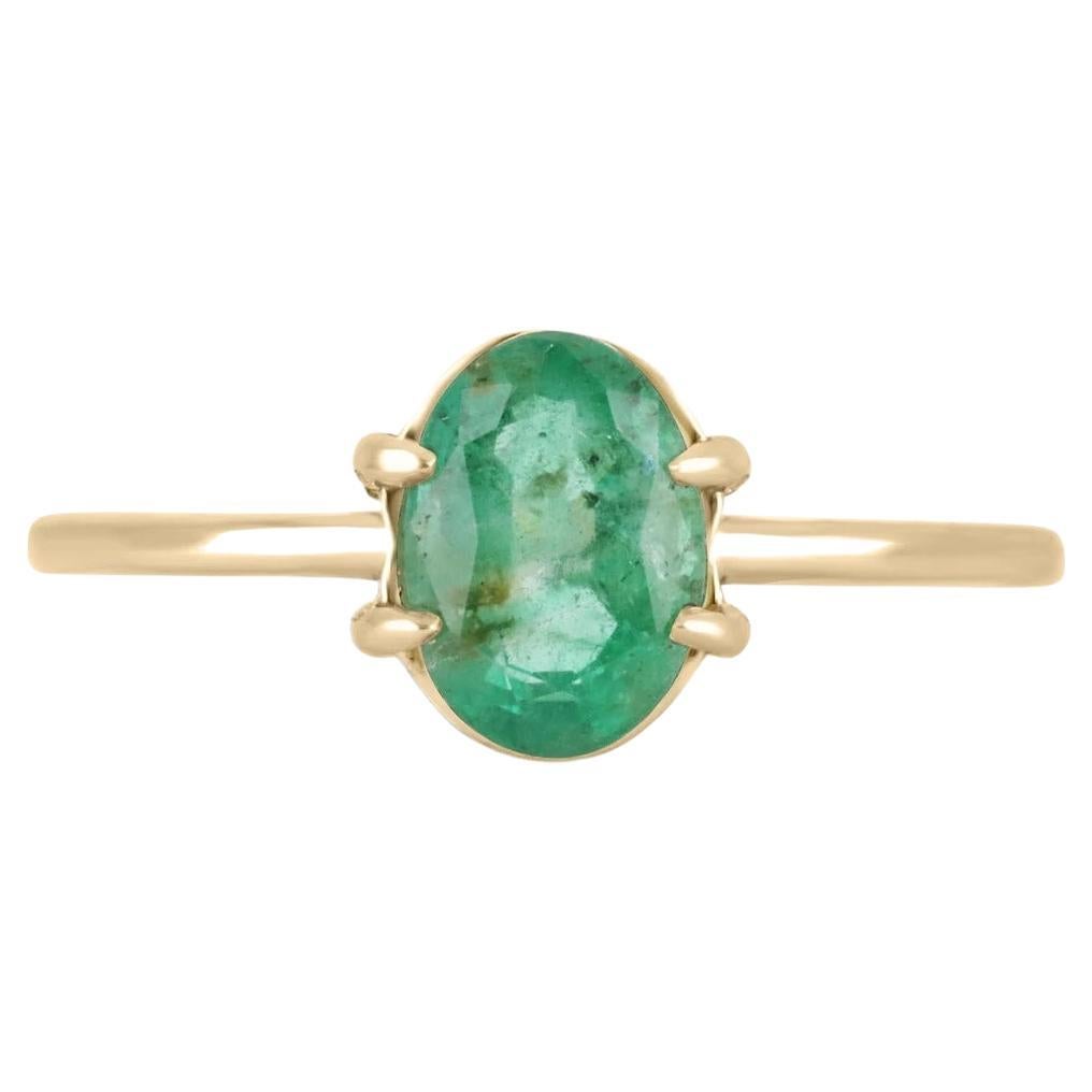 0.94cts 14K Natural Emerald-Oval Cut 4 Prong Petite Solitaire Gold Ring