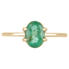 Anello d'oro naturale smeraldo-ovale a 4 punte con solitario da 0,94cts 14K