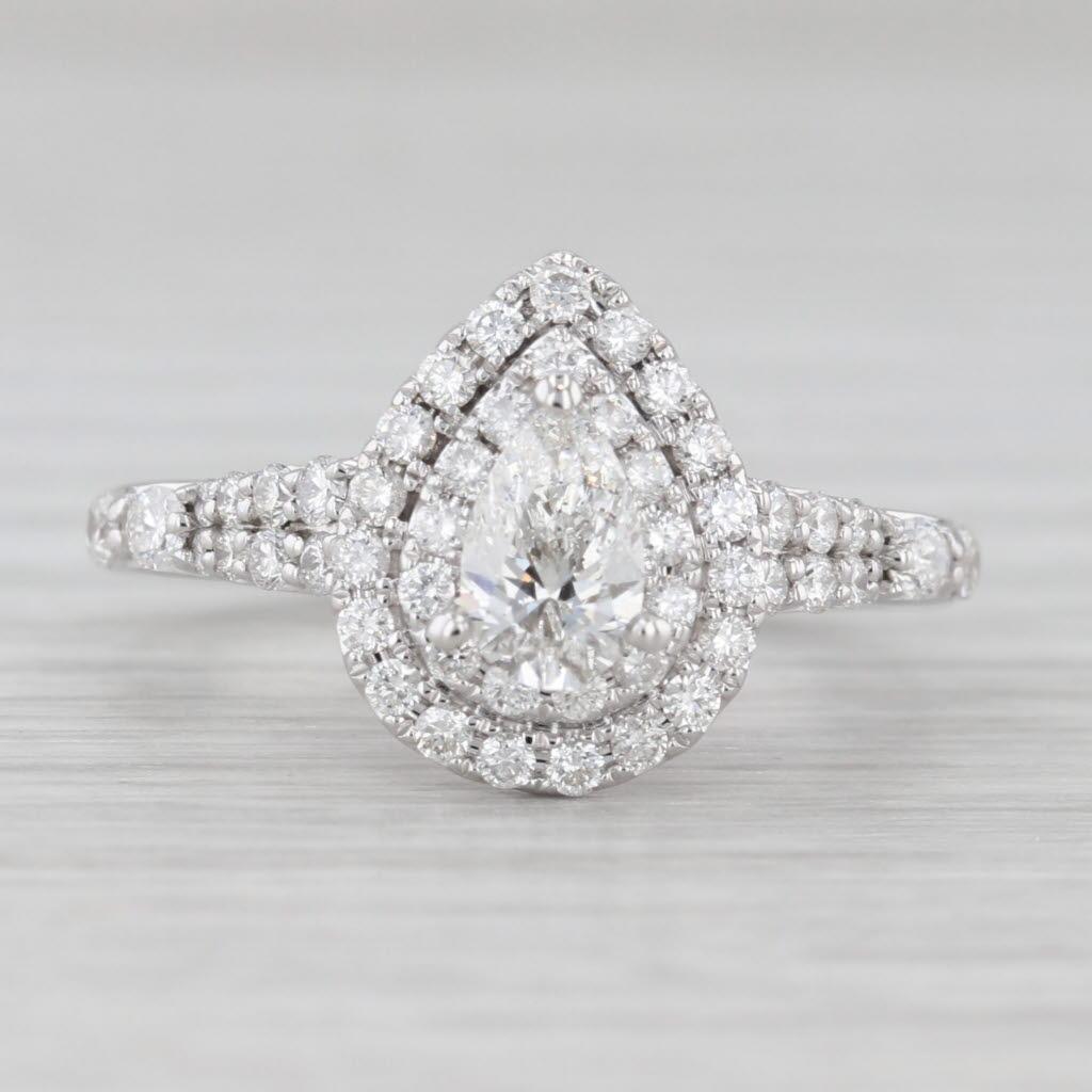 0,94ctw Birne Diamant Halo Verlobungsring 14k Weißgold Disney Ariel Größe 5,5 (Tropfenschliff) im Angebot
