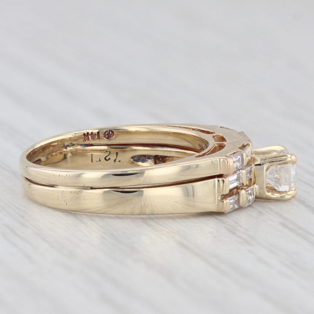 Baguette Cut 0.94ctw Round Diamond Engagement Ring Wedding Band Bridal Set 14k Gold Soldered