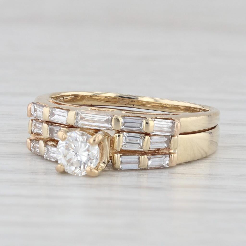 0.94ctw Round Diamond Engagement Ring Wedding Band Bridal Set 14k Gold Soldered 1
