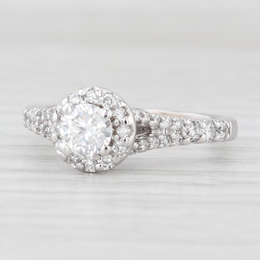 0.94ctw Diamante Redondo Halo Anillo de Compromiso 14k Oro Blanco Sz 6.75 GIA Catedral en venta 1