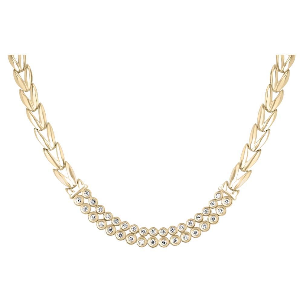 0.94tcw 14K Gold Necklace Bezel Set Round Diamonds V Link Yellow Gold Necklace