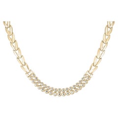 0.94tcw 14K Gold Necklace Bezel Set Round Diamonds V Link Yellow Gold Necklace