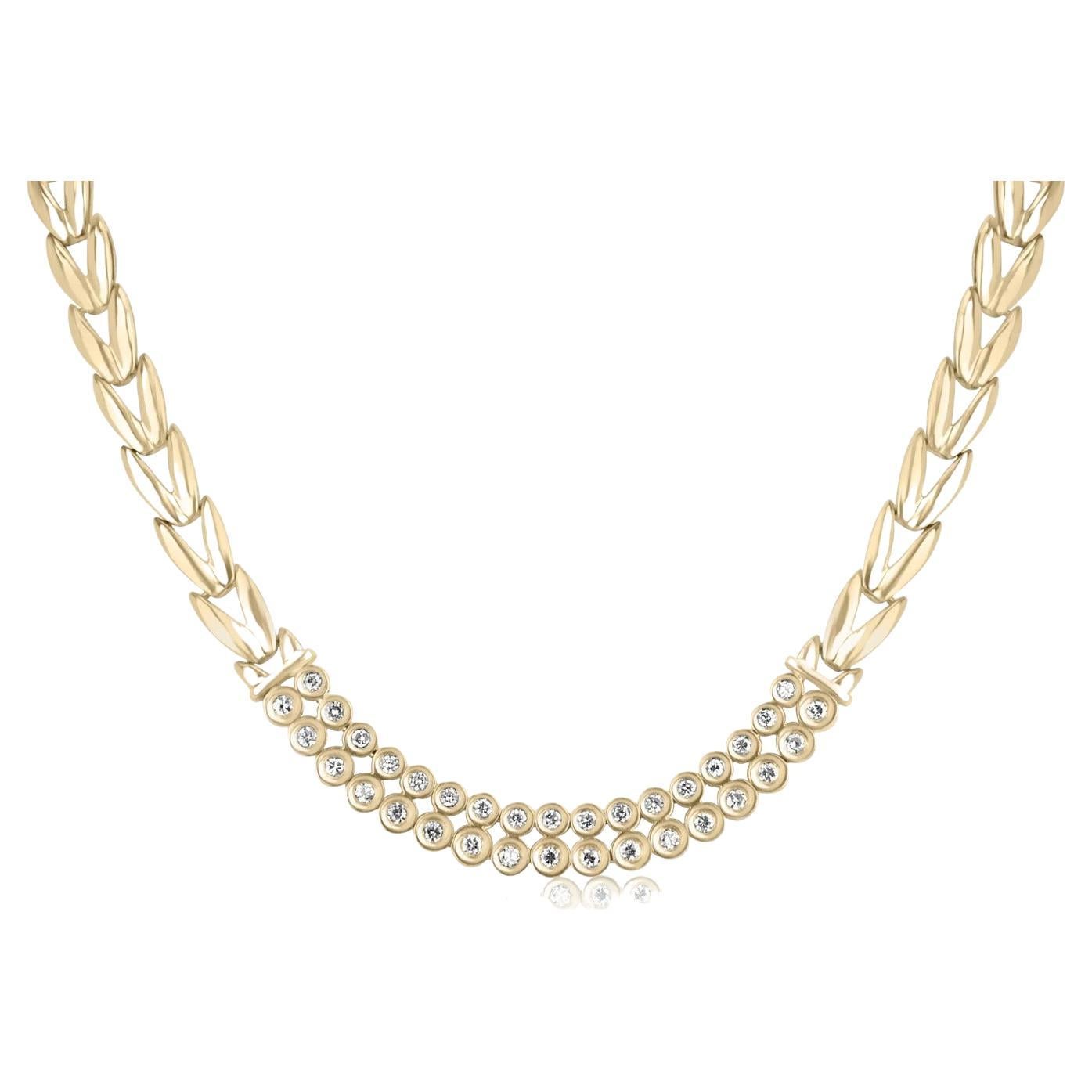 0.94tcw Natural Diamond-Round Cut Solid Gold Statement V Link Necklace 14K For Sale