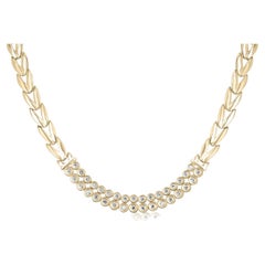 0.94tcw Natural Diamond-Round Cut Solid Gold Statement V Link Necklace 14K