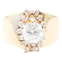0.95 Carat and 0.25 Carat Round Brilliant Cut Diamond Vintage Cluster Ring