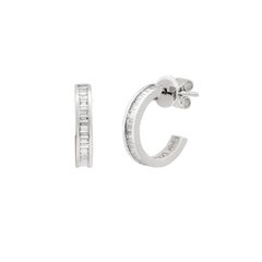 0.95 Carat Baguette Cut Diamond Channel Set Huggie Hoop Earrings in 18K Gold