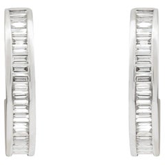 0.95 Carat Baguette Cut Diamond Channel Set Huggie Hoop Earrings in 18K Gold